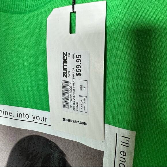 ZGY DENIM Zee Oversized Sweatshirt Electric Green NWT in XS - Picture 3 of 5